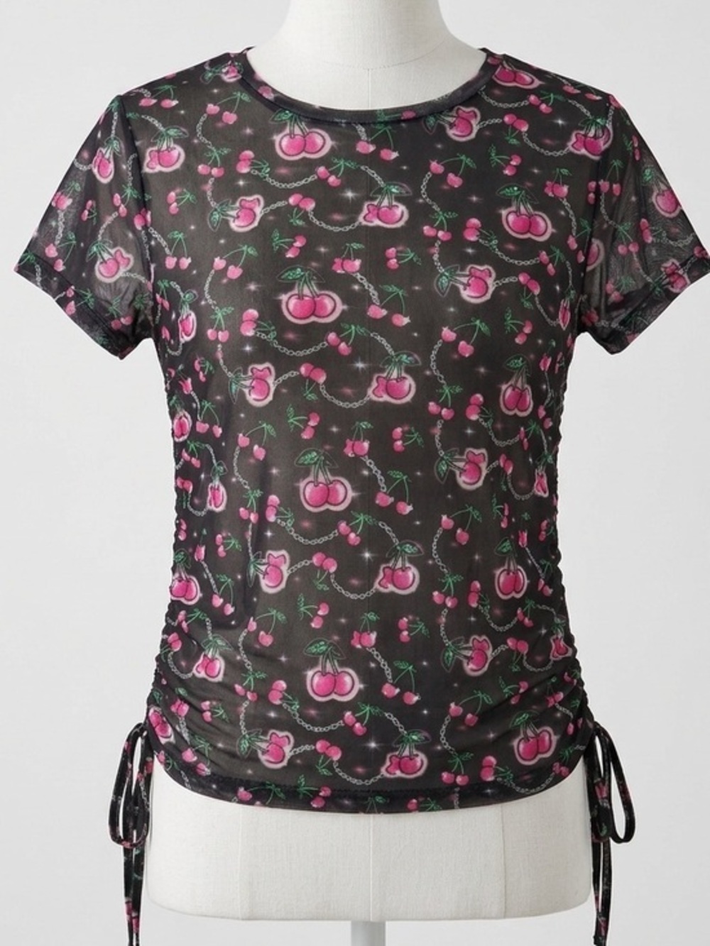 Poster GRL Dolls Kill Mesh Choose Ur Cherry Ruched Baby Tee Size XL